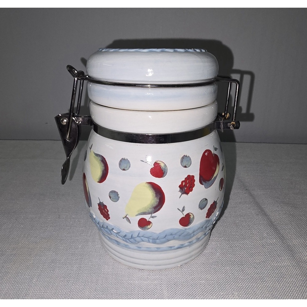 MSRP INC Kitchen Storge Canister Jar Fruit Themed Blue & White